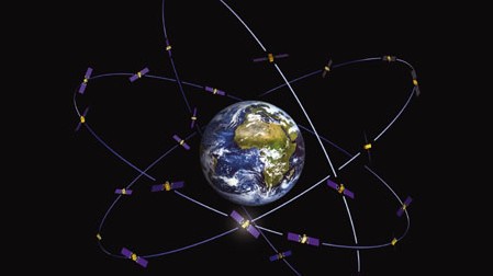 Geplantes Netz der Galileo-Satelliten.