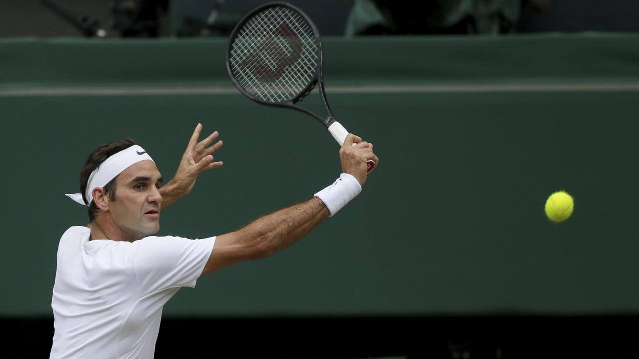 Der Tennisspieler Roger Federer während des Finales von Wimbledon gegen Marin Cilic.

