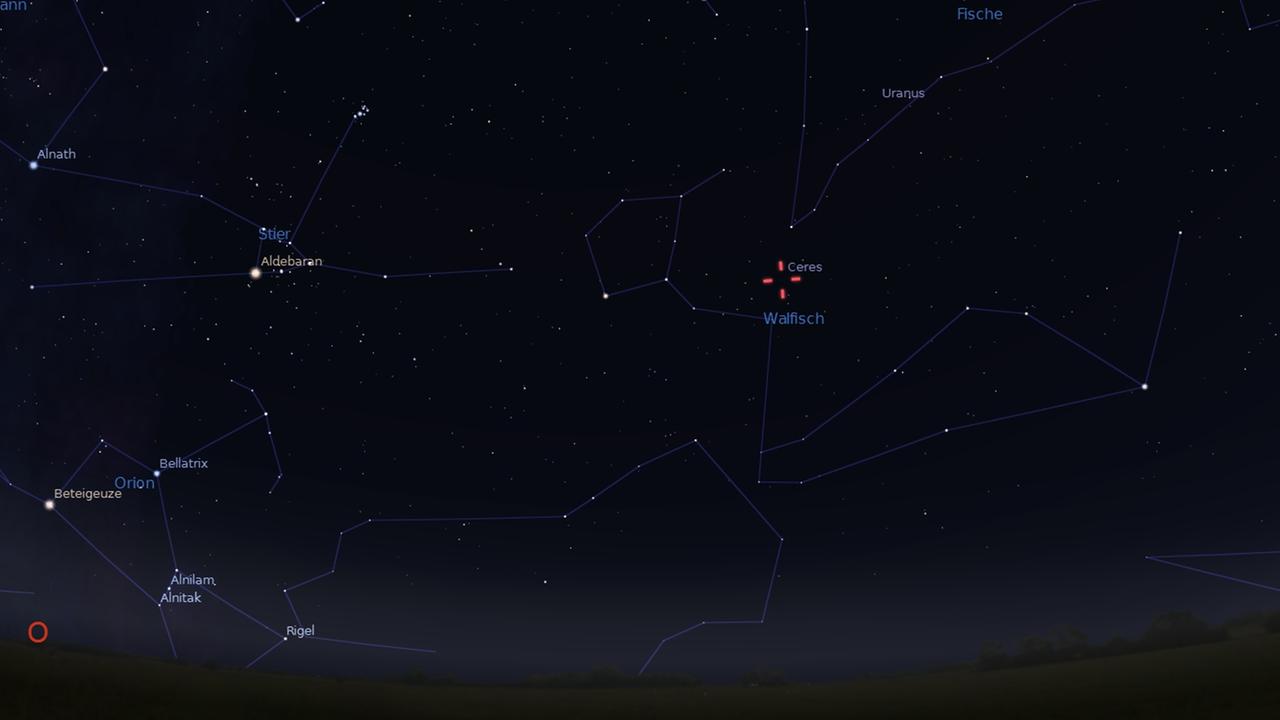 Der Asteroid Ceres steht gegen Mitternacht am Südhimmel