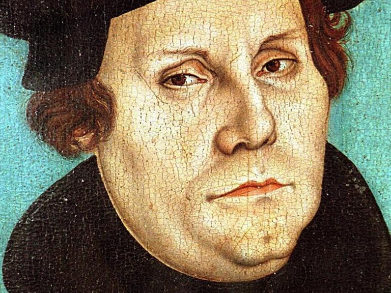 Porträt des Reformators Martin Luther, Ölgemälde auf Holz von Lukas Cranach d.Ae., 1528. Das Bild hängt in der Lutherhalle in Wittenberg, dem grössten reformationsgeschichtlichen Museum der Welt.
