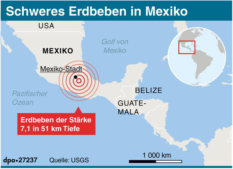 Karte zur Lage des Erdbebens in Mexiko