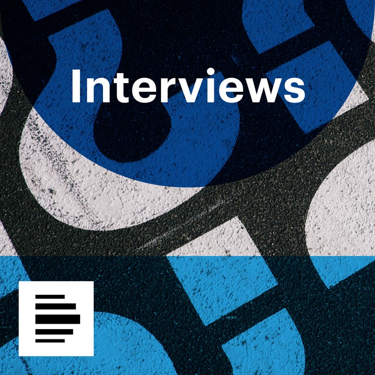 Das Logo des Podcasts für die Interviews im Deutschlandfunk zeigt eine Grafik aus Fragezeichen 