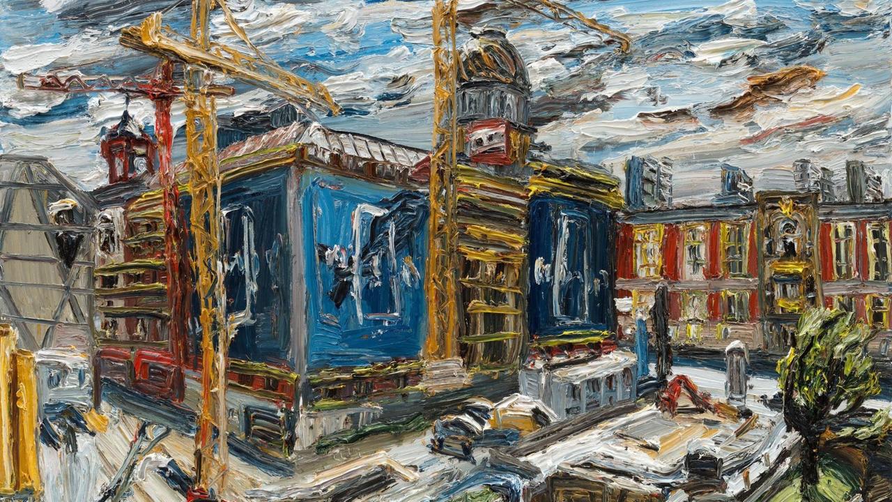 Christopher Lehmpfuhls Bild "Schlossplatz im Juni", eine Ansicht in Öl auf Leinwand.