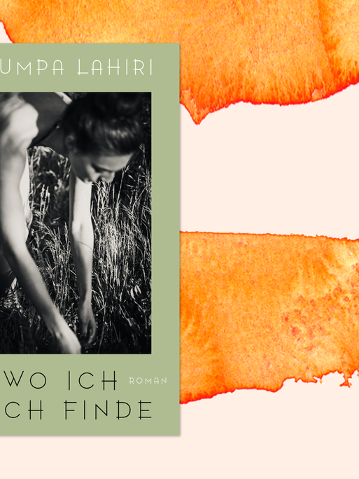 Buchcover zu "Wo ich mich finde" von Jhumpa Lahiri auf orangefarbenem Aquarellhintergrund.