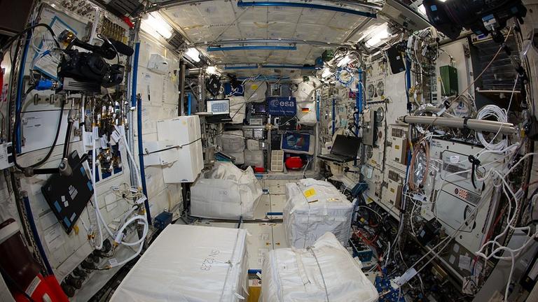 Das Innere der ISS bietet nicht gerade eine feierliche Umgebung für eine Trauung im Weltraum