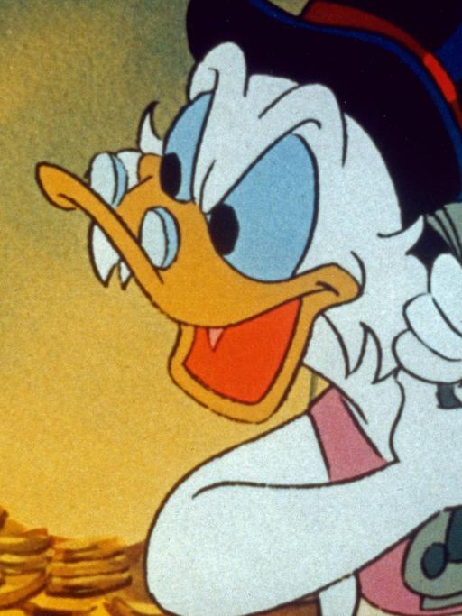 Dagobert in seinem Geldspeicher - Ausschnitt aus der Zeichentrickserie von 1987 "DuckTales - Neues aus Entenhausen "