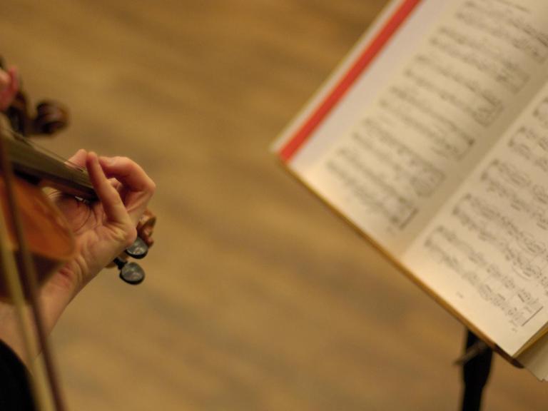 Zwei Violinisten in einem Konzert