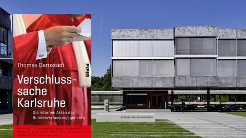 Buchcover "Verschlussache Karlsruhe", vor einem Bild des Verfassungsgerichts.