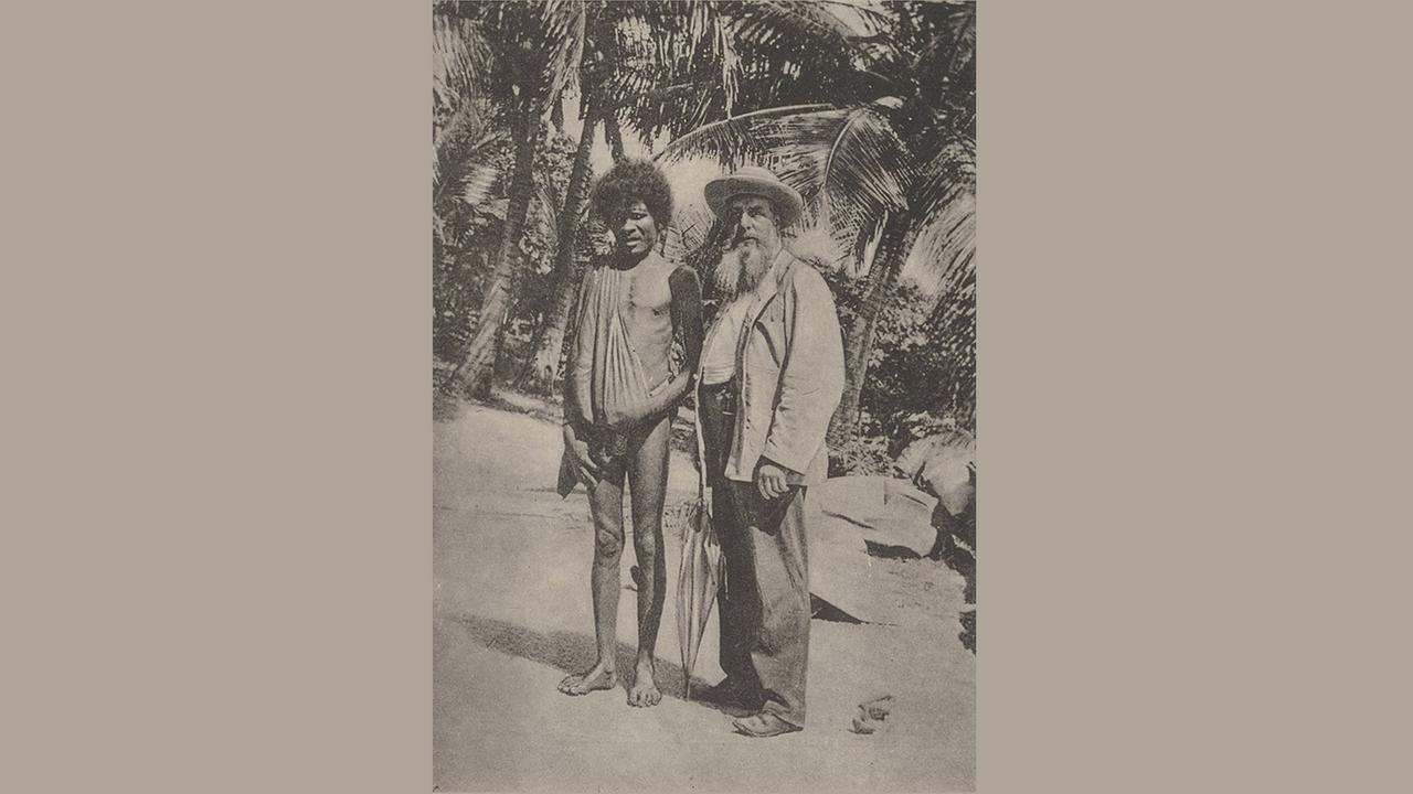 Wilhelm Joest in Begleitung eines einheimischen Mannes auf den Santa-Cruz-Inseln, Melanesien, 1897.Foto aus Baessler 1900.