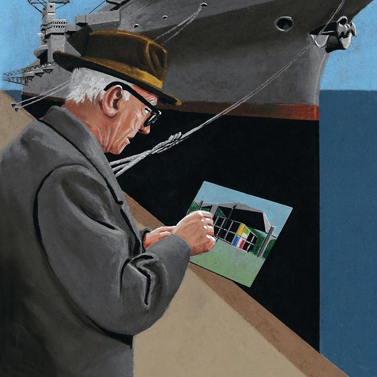 Ein Auszug aus dem Comic "Der Pavillon" über die letzten Lebensmonate von Le Corbusier: Der Architekt ist inspiriert von einem Flugzeugträger