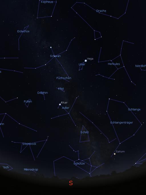 Anblick des Sternenhimmels Anfang September gegen 22 Uhr, Mitte des Monats um 21 Uhr und Ende September um 20 Uhr.