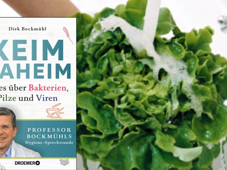 Cover von Dirk Bockmühl "Keim daheim", im Hintergrund wird ein Salat gewaschen