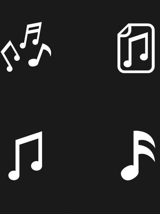 Auf schwarzem Untergrund sind weiße Musiknoten zu sehen.