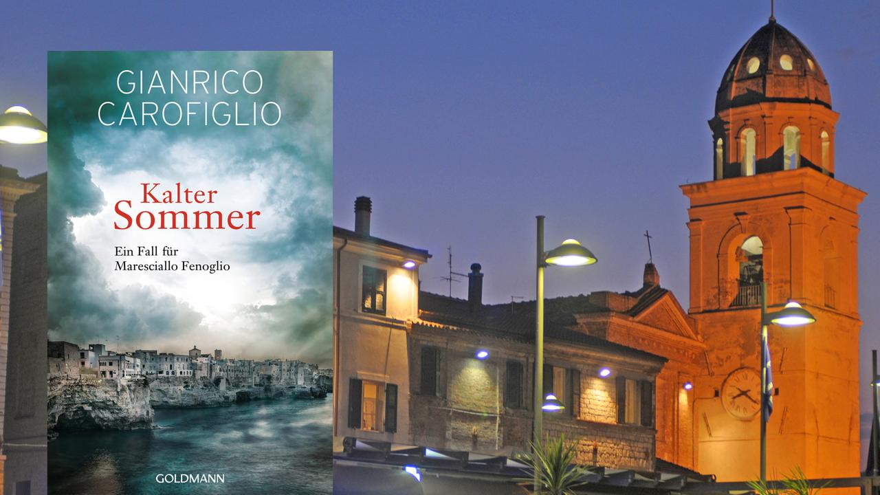 Cover des Buches Gianrico Carofiglio, Kalter Sommer; im Hintergrund Stadtansicht von Bari