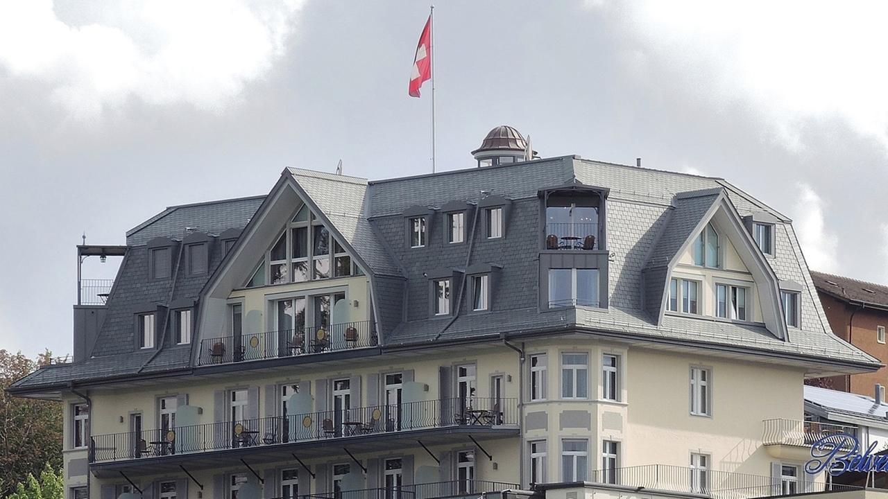 Ein Blick auf das Hotel Belvédère in Spiez am Thunersee in der Schweiz, dem einstigen Quartier der deutschen Nationalelf während der WM 1954.