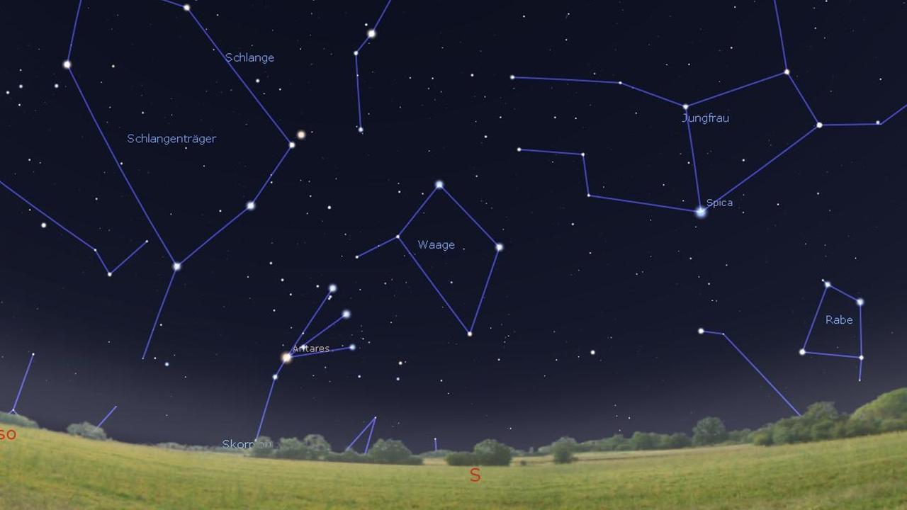 Das Sternbild Waage ist gegen 23 Uhr ganz vage am Südhimmel zu erkennen.