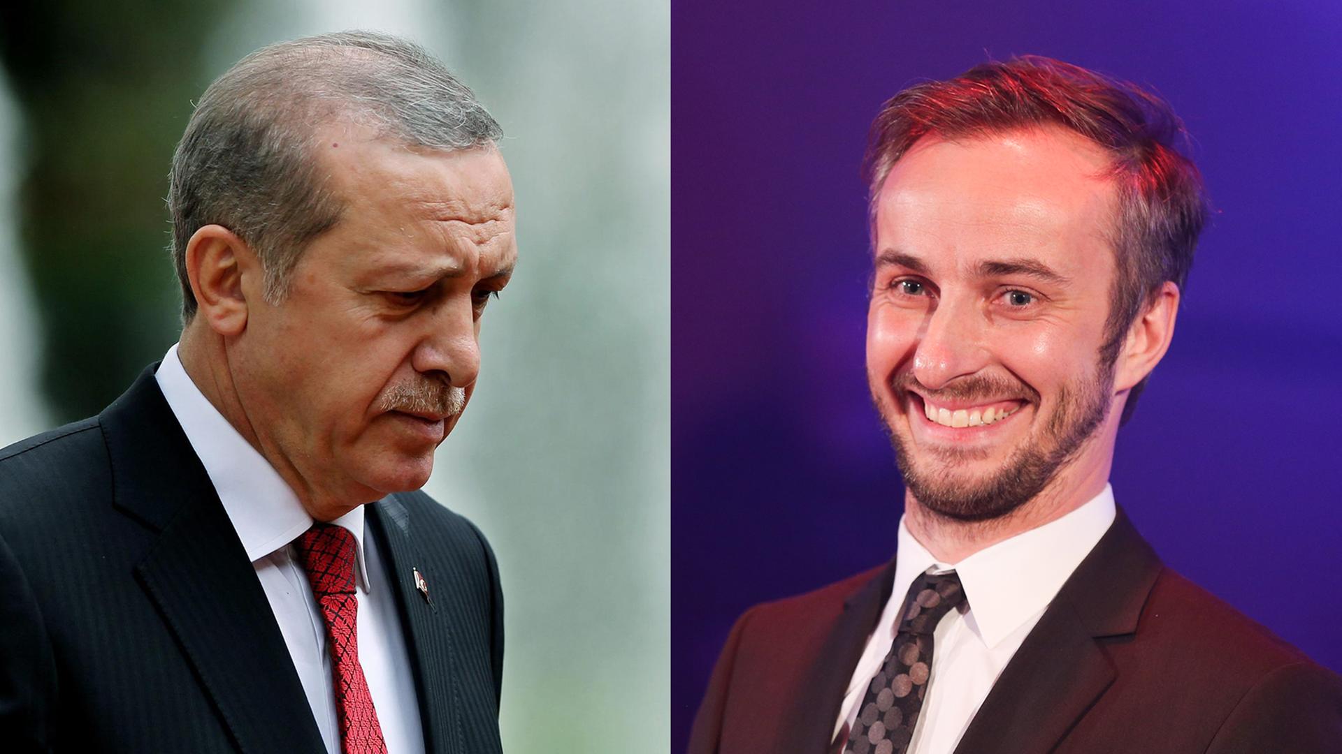 Collage: der türkische Präsident Recep Tayyip Erdogan und Moderator Jan Böhmermann