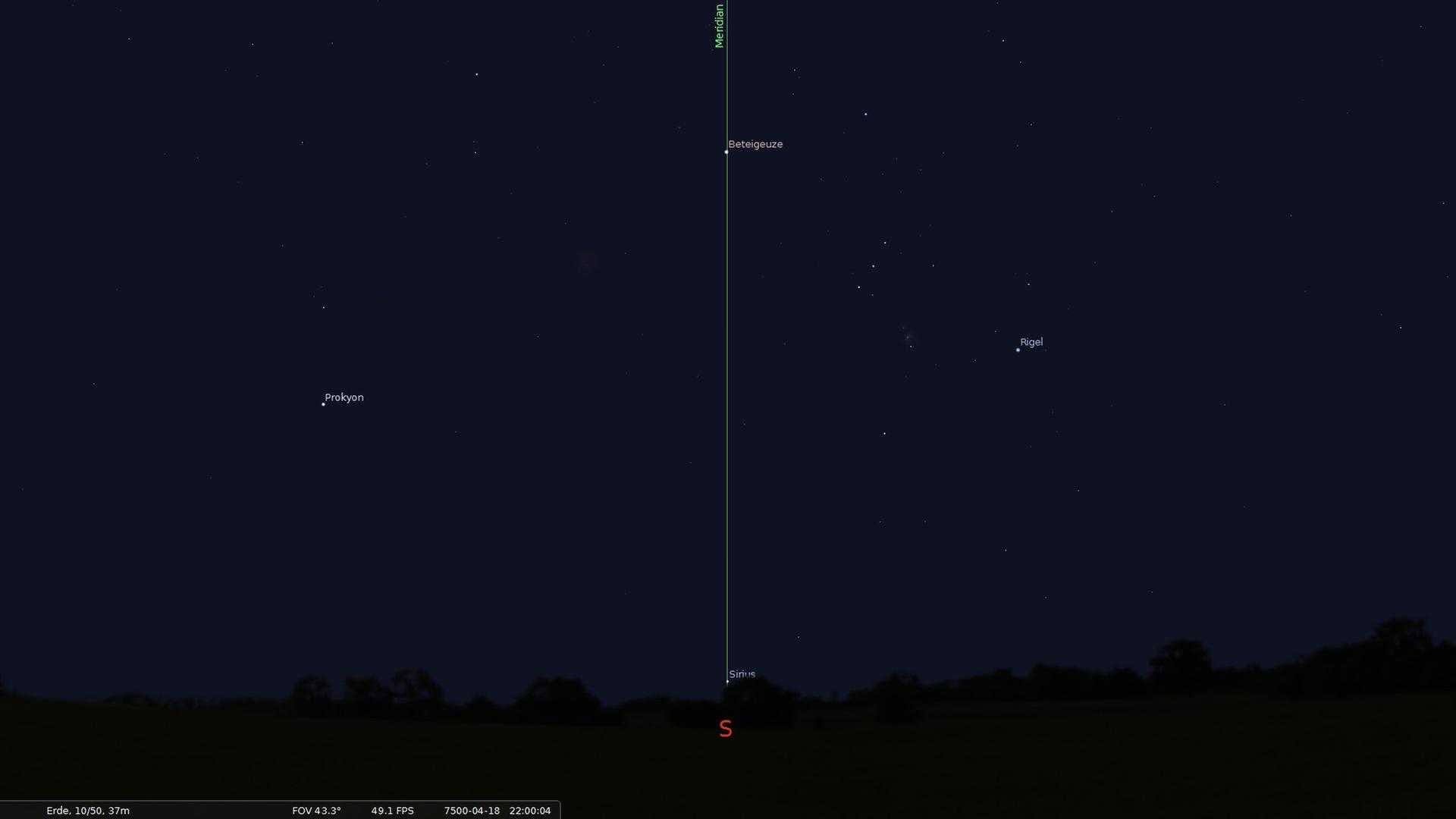 Im Jahr 7500 kreuzt Sirius den Meridian am 18.4. gegen 22 Uhr MESZ (21 Uhr MEZ) in einer Höhe von nur noch knapp 3 Grad