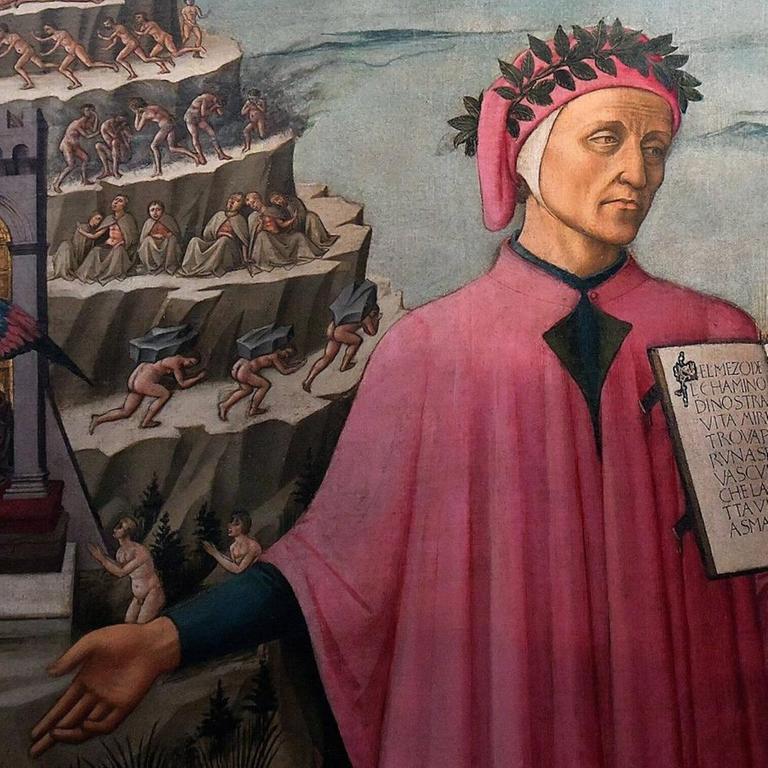 Nahansicht des Porträts von Dante Alighieri in Florenz, Kathedrale Santa Maria del Fiore.