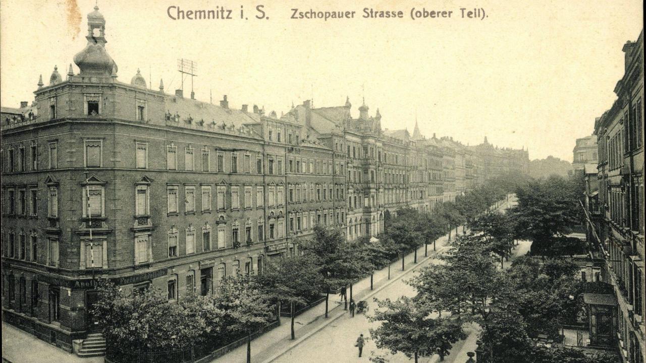 Blick auf die Zschopauer Straße in Chemnitz, 1910.