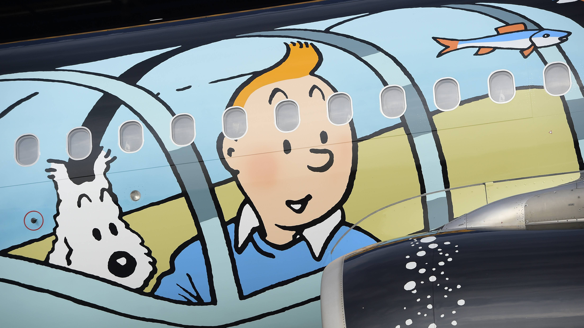 Tintin - bekannt auch als Tim und Struppi - als Illustration auf einem Flugzeug von Brussels Airlines