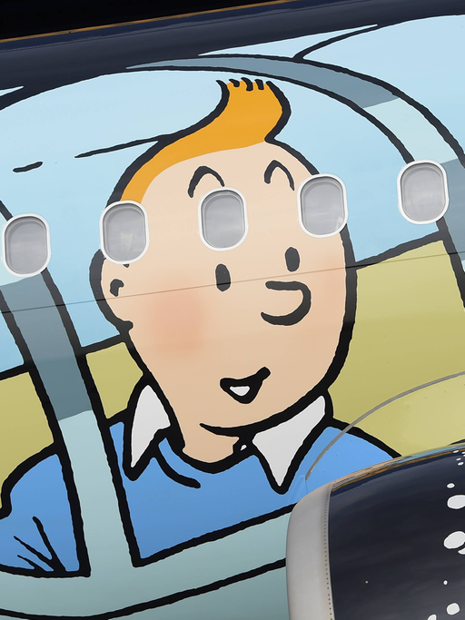 Tintin - bekannt auch als Tim und Struppi - als Illustration auf einem Flugzeug von Brussels Airlines
