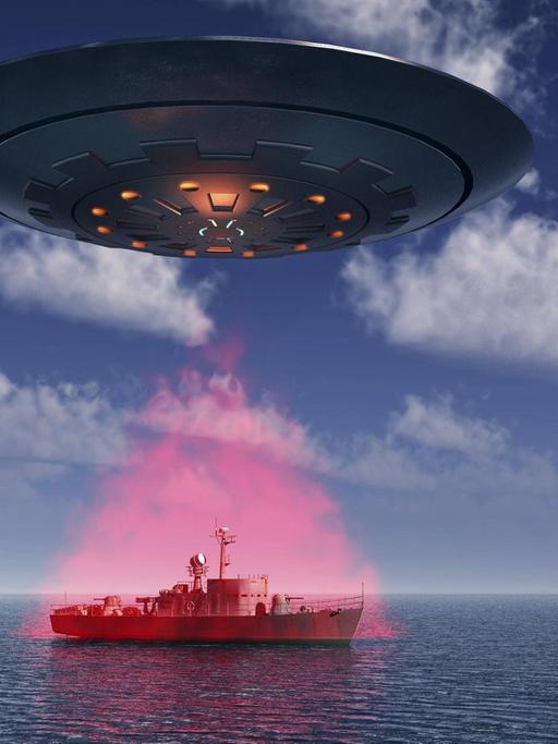 Ein menschliches Patrouillenboot bei einer Begegnung mit einem UFO.