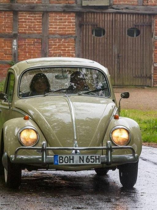 Ein VW-Käfer mit historischem "H"-Kennzeichen bei einer Ausfahrt.