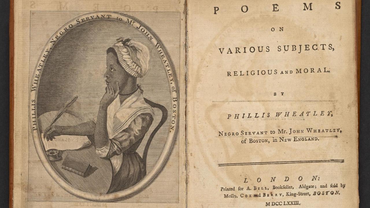 Das Buch "Poems on Various Subjects, Religious and Moral" von 1773 zeigt ein Frontispiz der 20-jährigen Autorin Phillis Wheatley.