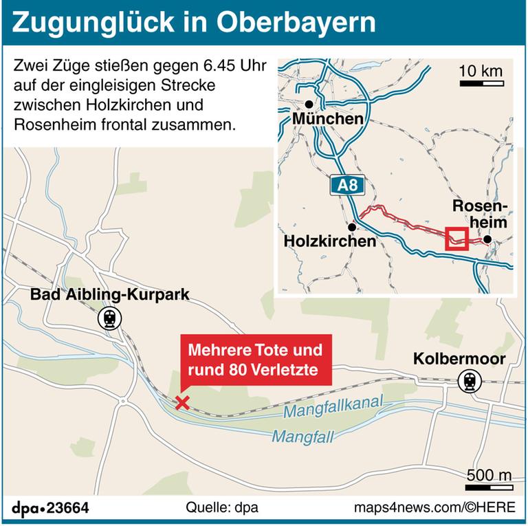 Detaillierte Karte zum Ort des Zugunglücks in Oberbayern (Stand: 10.02.2016)