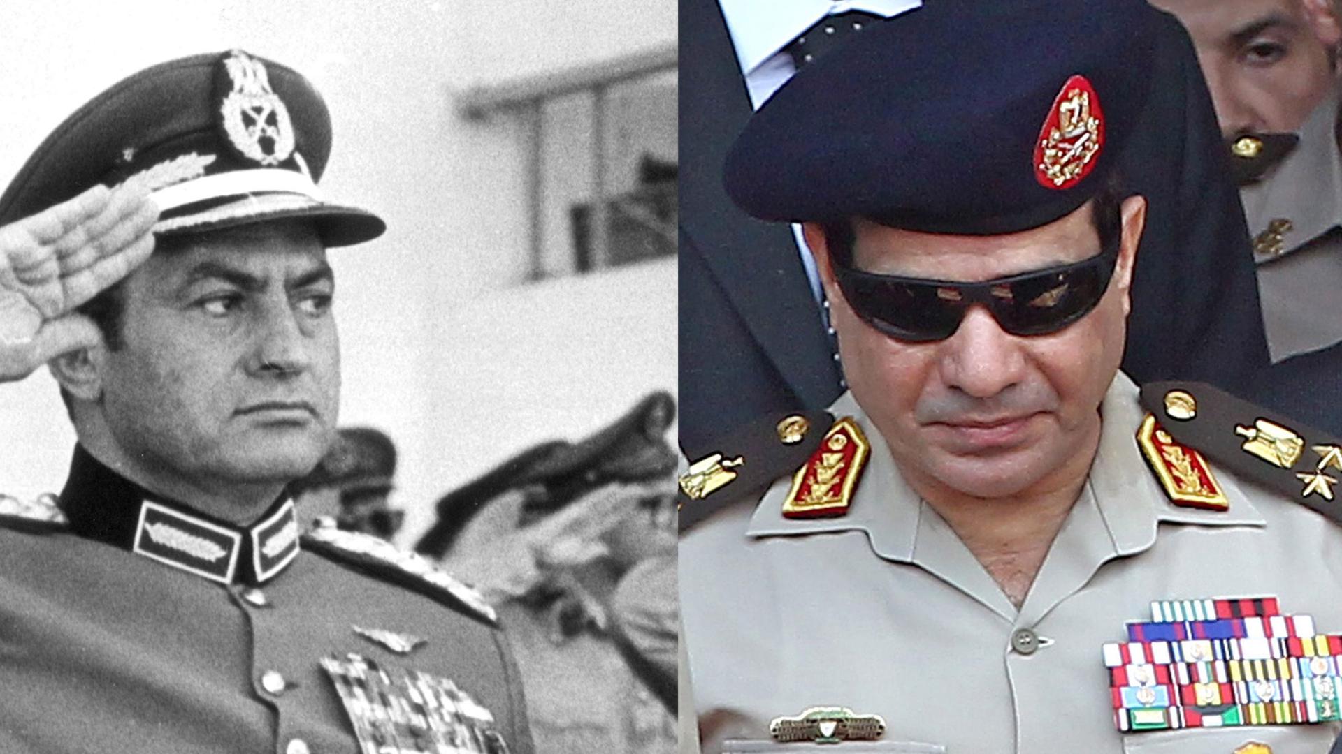 Mubarak 1981 in Uniform und al-Sisi 2014 in Uniform.