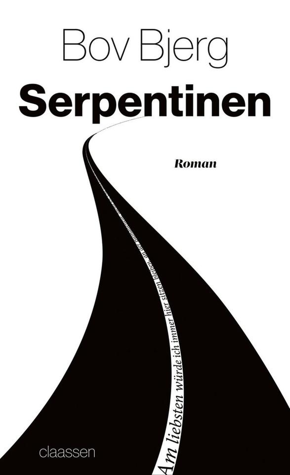 Buchcover "Serpentinen" von Bov Bjerg. Zu sehen ist eine grafischer Darstellung einer Straße, die ins Nirgendwo verläuft.