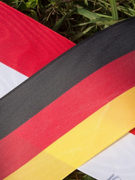 Deutsche und polnische Fahne auf dem Rasen