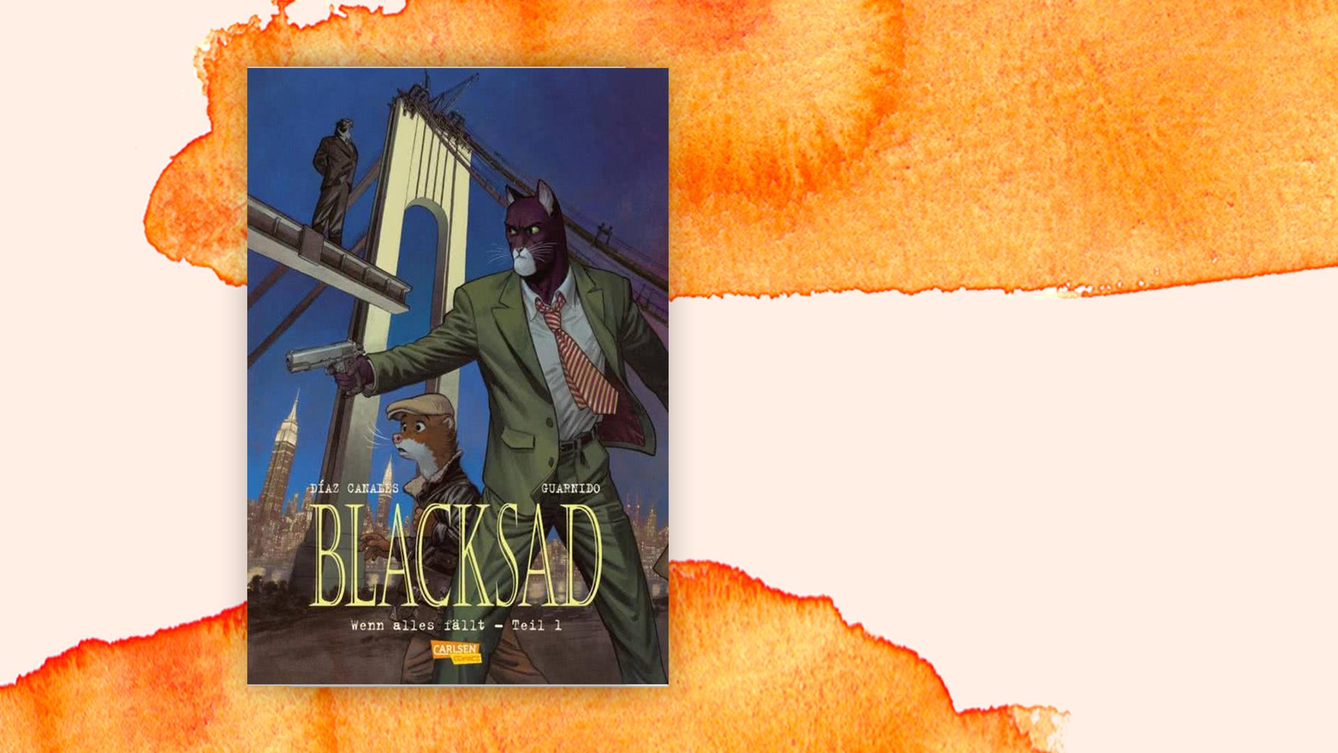 "Blacksad" Cover vor orangenem Hintergrund.