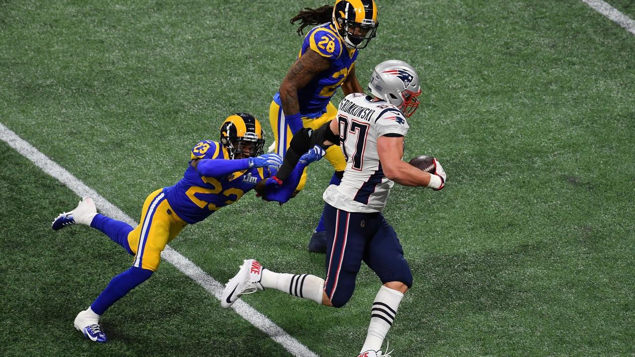 Szene aus dem Superbowl-Finale 2019 zwischen den New England Patriots und den  Los Angeles Rams in Atlanta, Georgia.