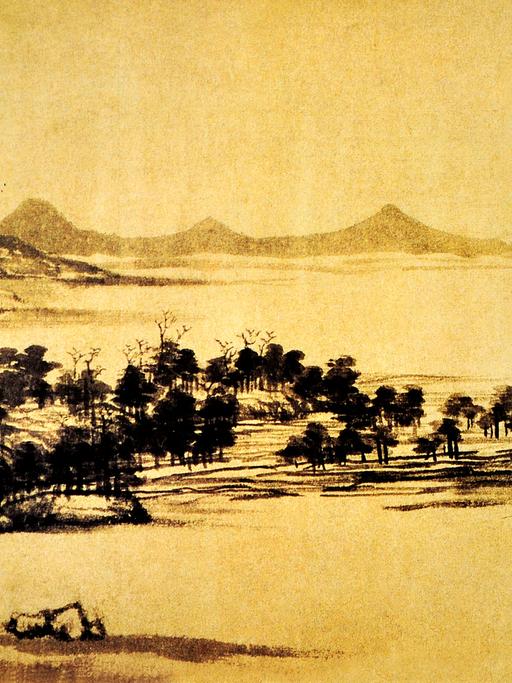 Gemälde einer Siedlung in den Fuchun Bergen des chinesischen Künstlers aus der Yuan Dynastie, Huang Gongwang