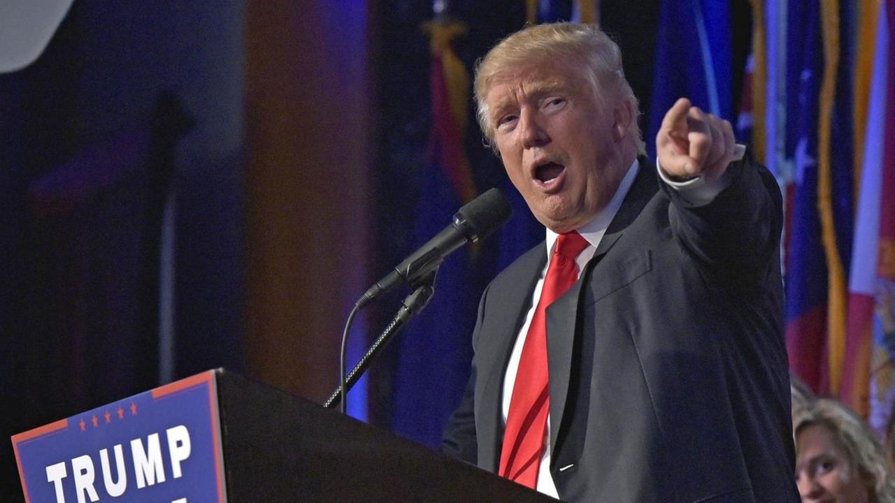 Donald Trump während seiner Rede in New York nach seinem Wahlsieg bei der US-Präsidentschaftswahl