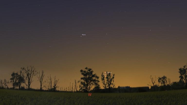 Der sonnennahe Planet Merkur heute Abend etwa 45 Minuten nach Sonnenuntergang. Der sonnennahe Planet Merkur heute Abend etwa 45 Minuten nach Sonnenuntergang.