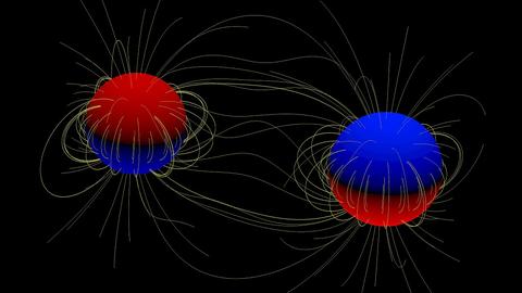 Zeichnerische Darstellung der starken Magnetfelder bei dem neu entdeckten Sternpaar.