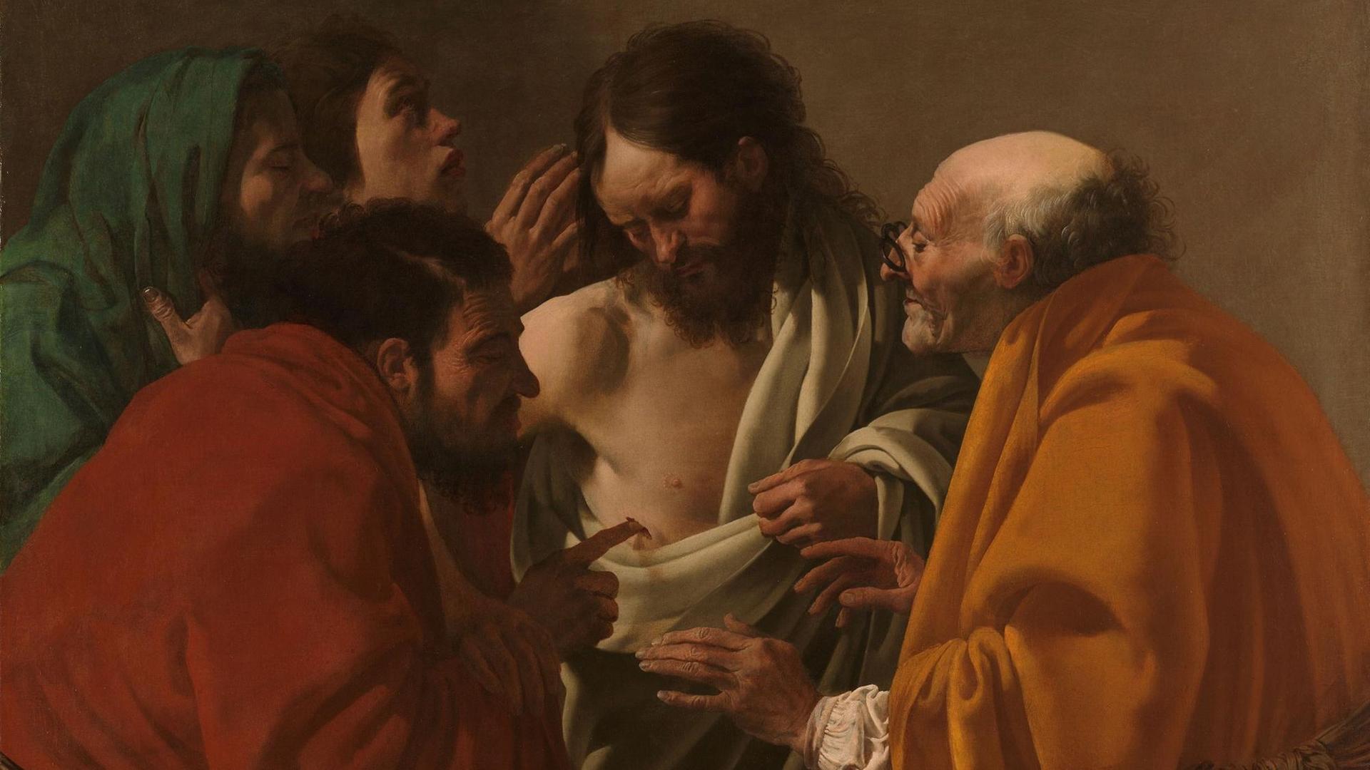 Der ungläubige Thomas berührt die Wunden des auferstandenen Jesu, das Gemälde von Hendrick ter Brugghen (1622) hängt im Rijksmuseum in Amsterdam.