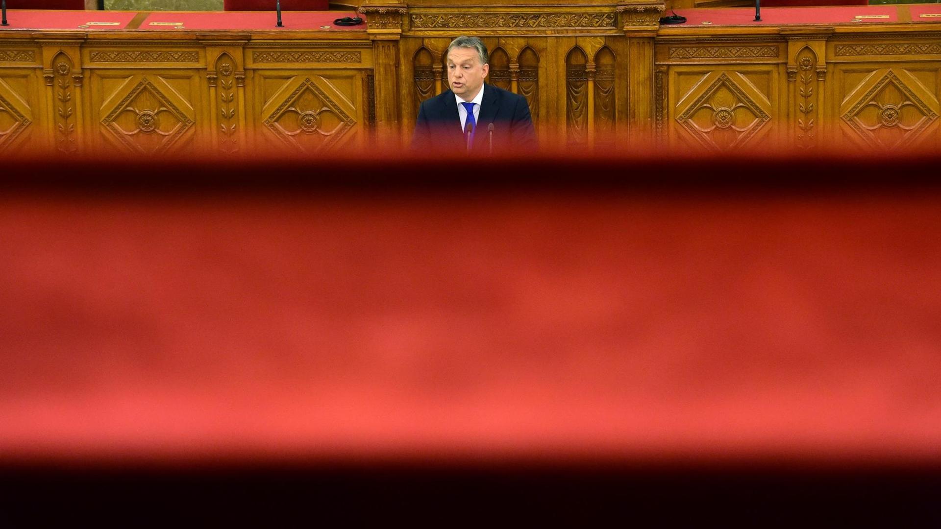 Viktor Orban während einer Rede im Parlament in Budapest.