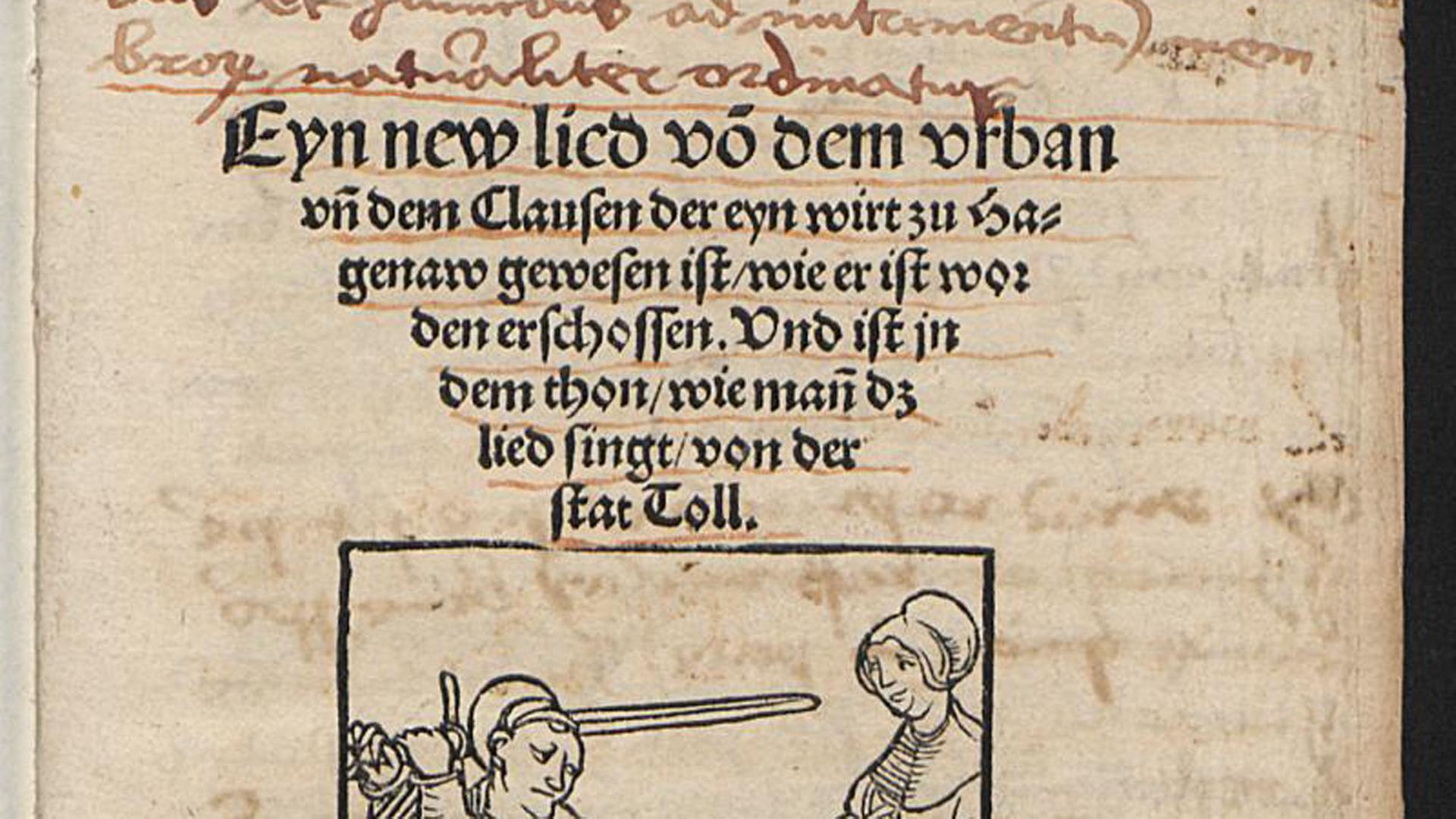 Druck des Liedes "Eyn new lied võ dem vrban ..." / "Ein neues Lied von dem Urban ..." aus dem Jahr 1520