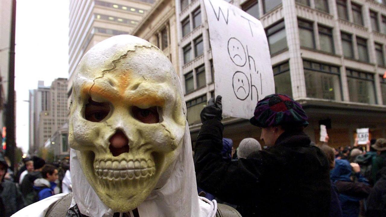 Protest gegen die Konfererenz der WTO am 1. Dezember 1999 in Seattle