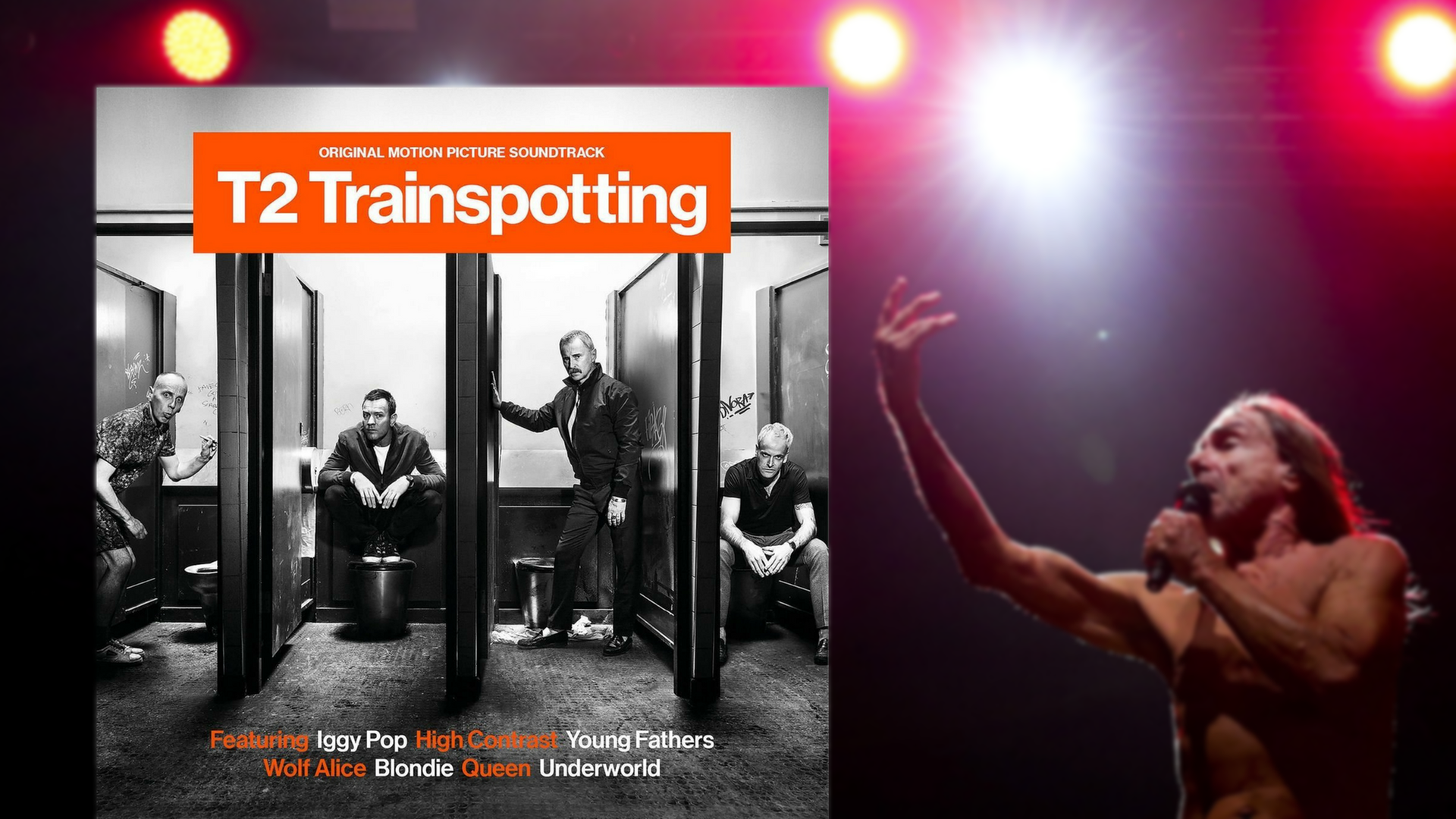 Das Plattencover zum Soundtrack von "T2 Trainspotting" - rechts: der Musiker Iggy Pop.