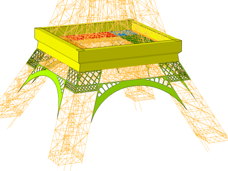 Die erste Etage des Eiffelturms im digitalen Modell. Insgesamt besteht das Modell aus 165.000 Elementen und 148.000 Knoten.