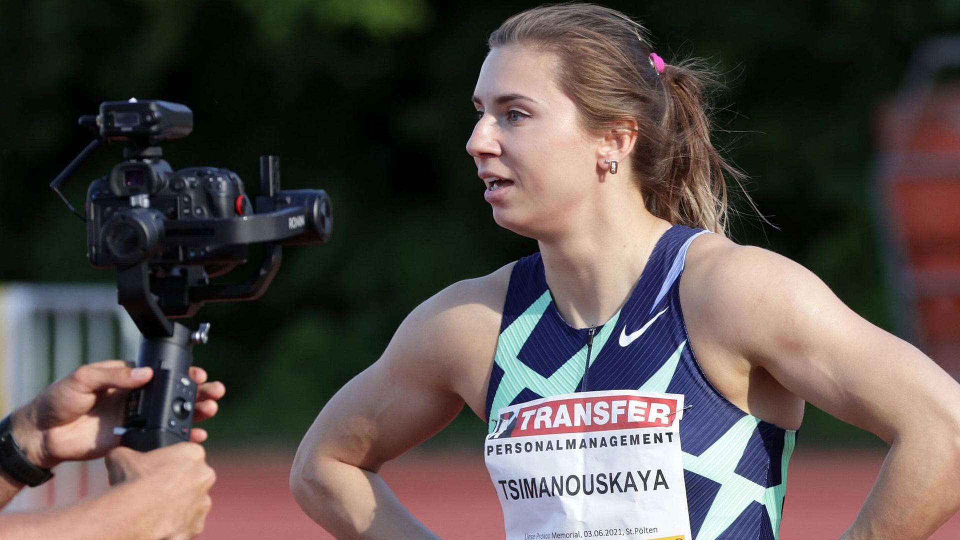 Die belarussische Sprinterin Kristina Timanowskaja bei einem Wettkampf.