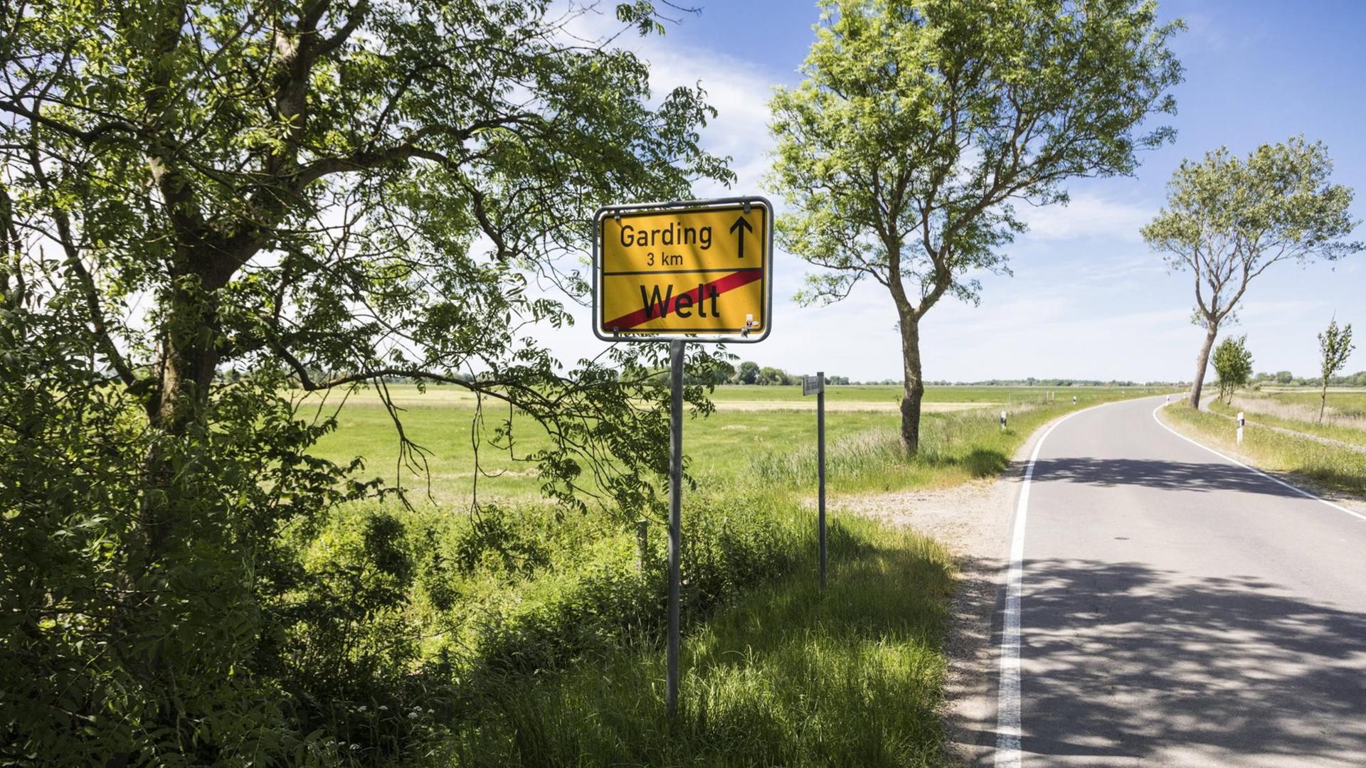 Ortsausgangsschild der Gemeinde Welt in Nordfriesland