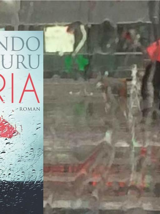 Buchcover Fernando Aramburu: Patria und Regenszene mit rotem Regenschirm