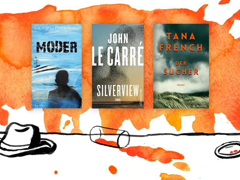 Die Cover der Top drei der Krimibestenliste des Novembers 2021: Garry Dishers "Moder", John Le Carrés "Silverview" und Tana Frenchs "Der Sucher"