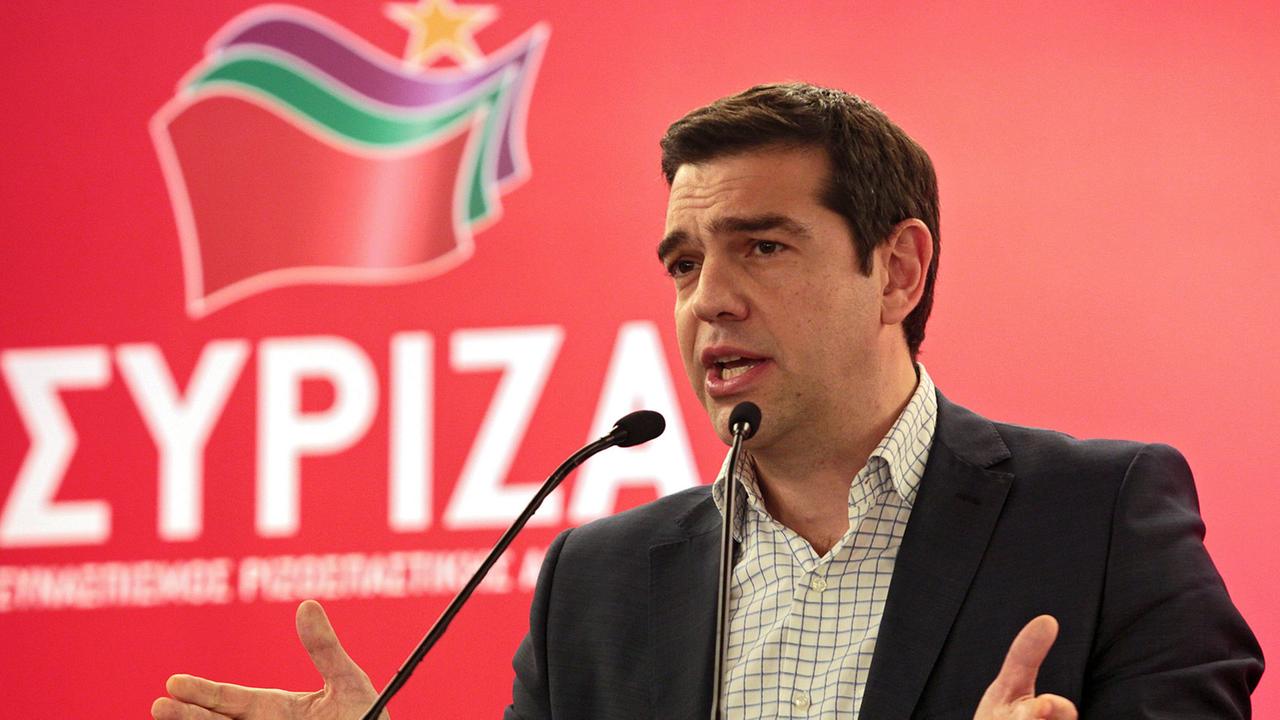 Griechenlands Ministerpräsident Alexis Tsipras hält eine Rede beim Treffen seiner Partei Syriza am 23. Mai 2015 in Athen.